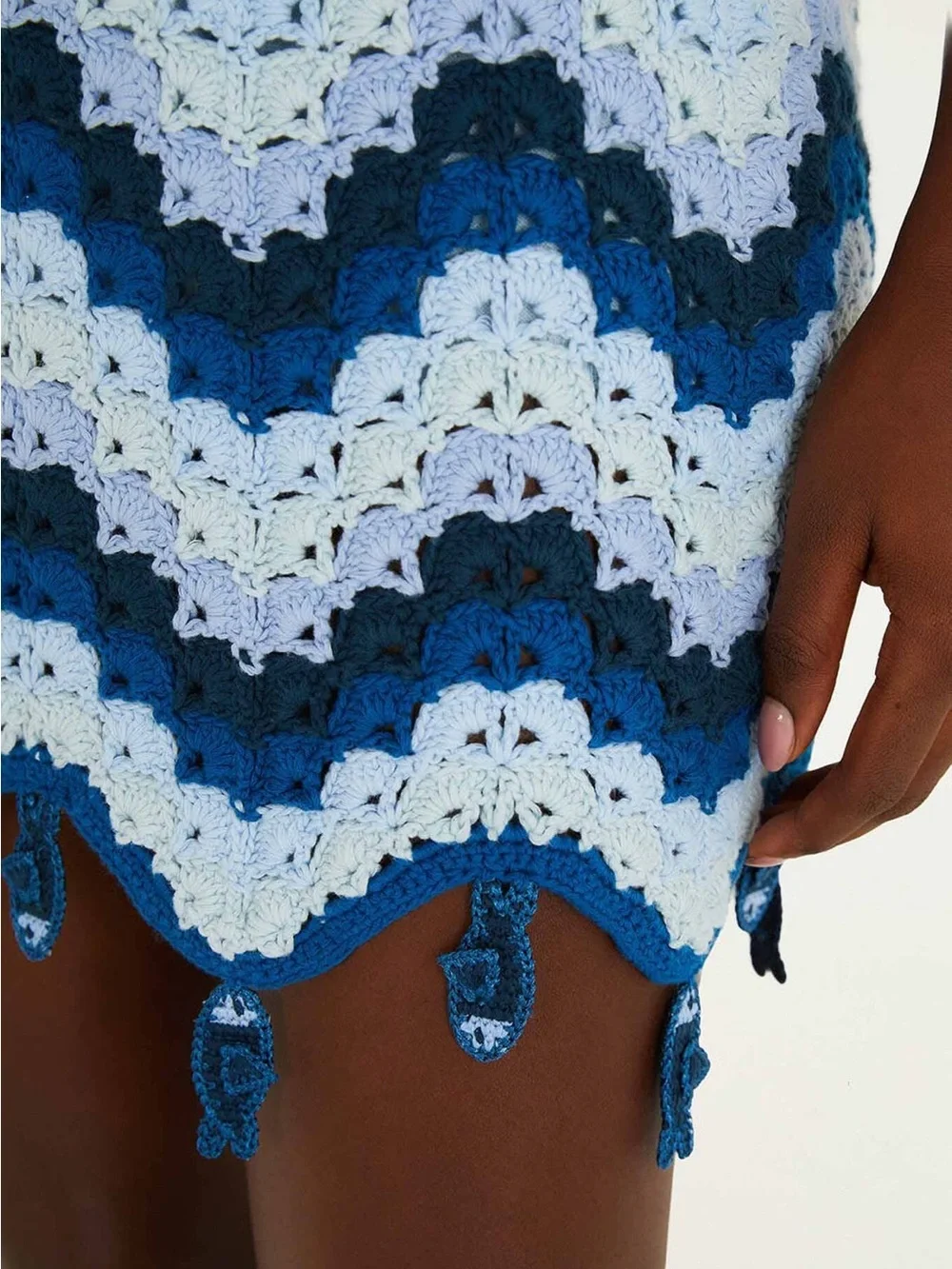 Farm Rio Blue Waves Crochet Mini Skirt w/ fish detail